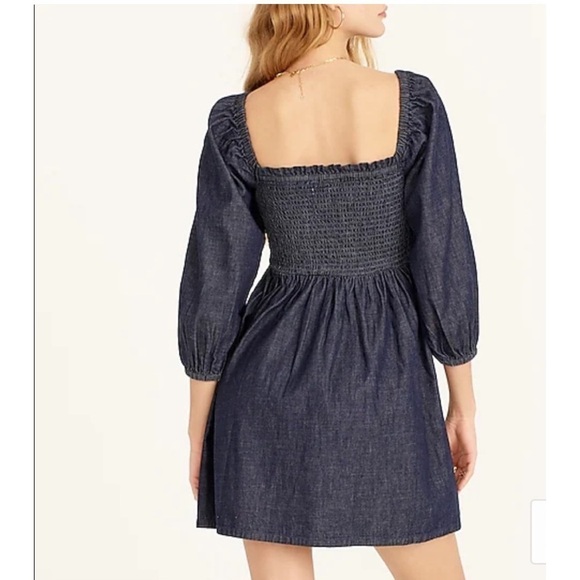 J Crew Smocked Puff Sleeve Denim Dress in Chambray Size Small - Picture 3 of 12